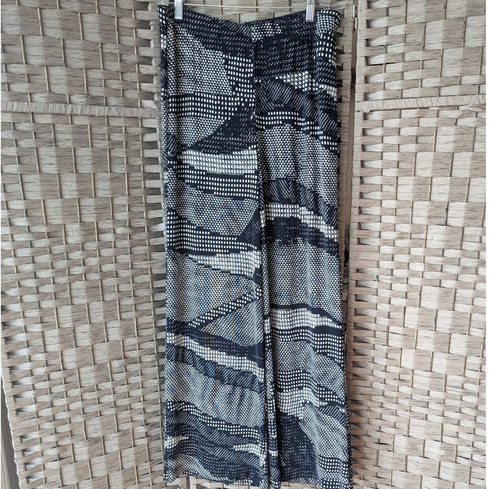 Travelers by Chico's Pants Black White Geometric Wide Leg Sz M Monochrome Chic